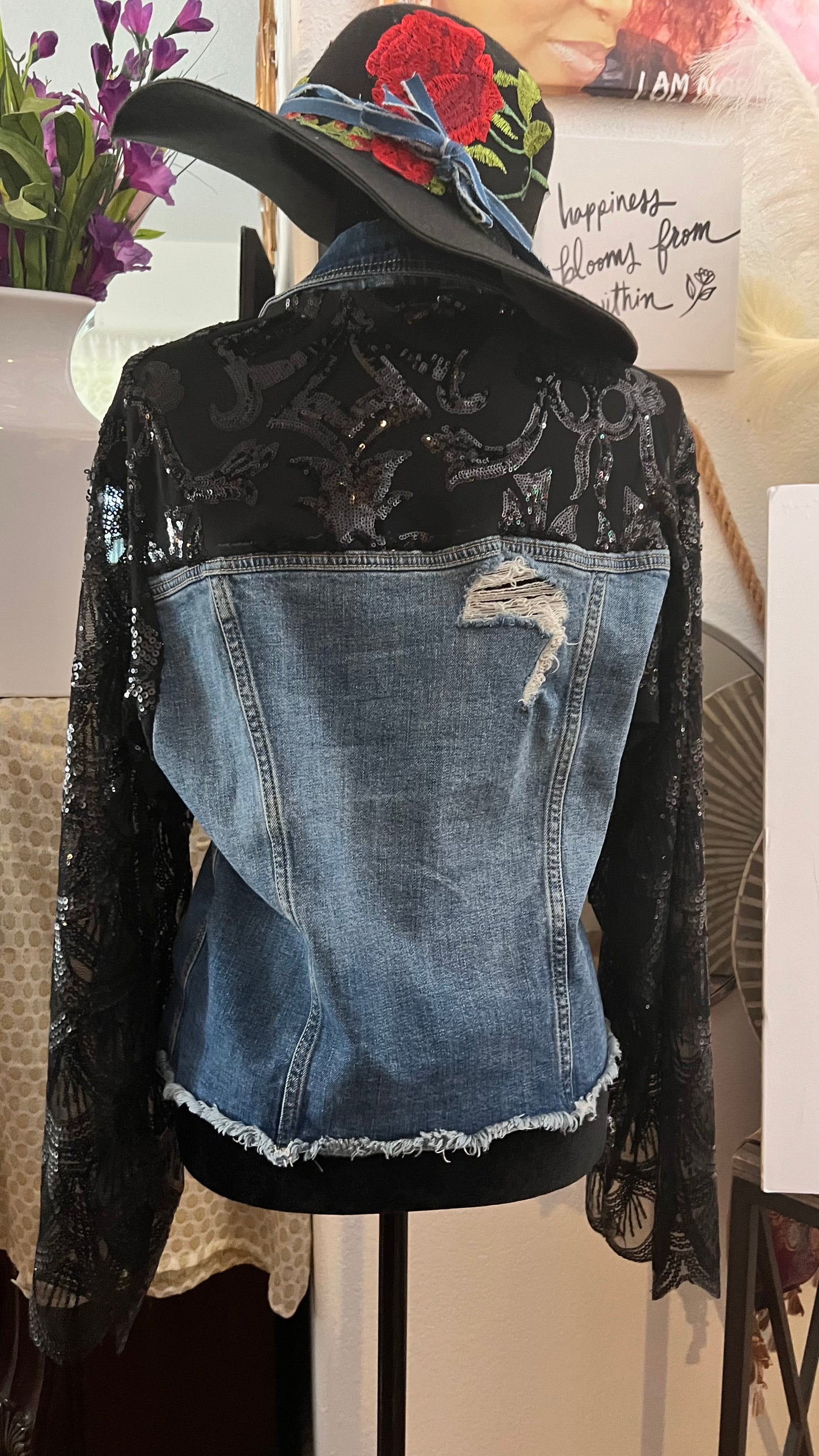 Denim Jacket Rose Embellishment