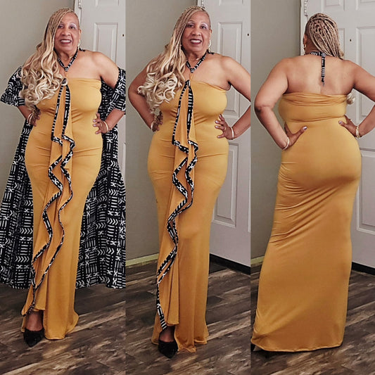 Ankara Ankle Length Kimono and Front Ruffle Gown