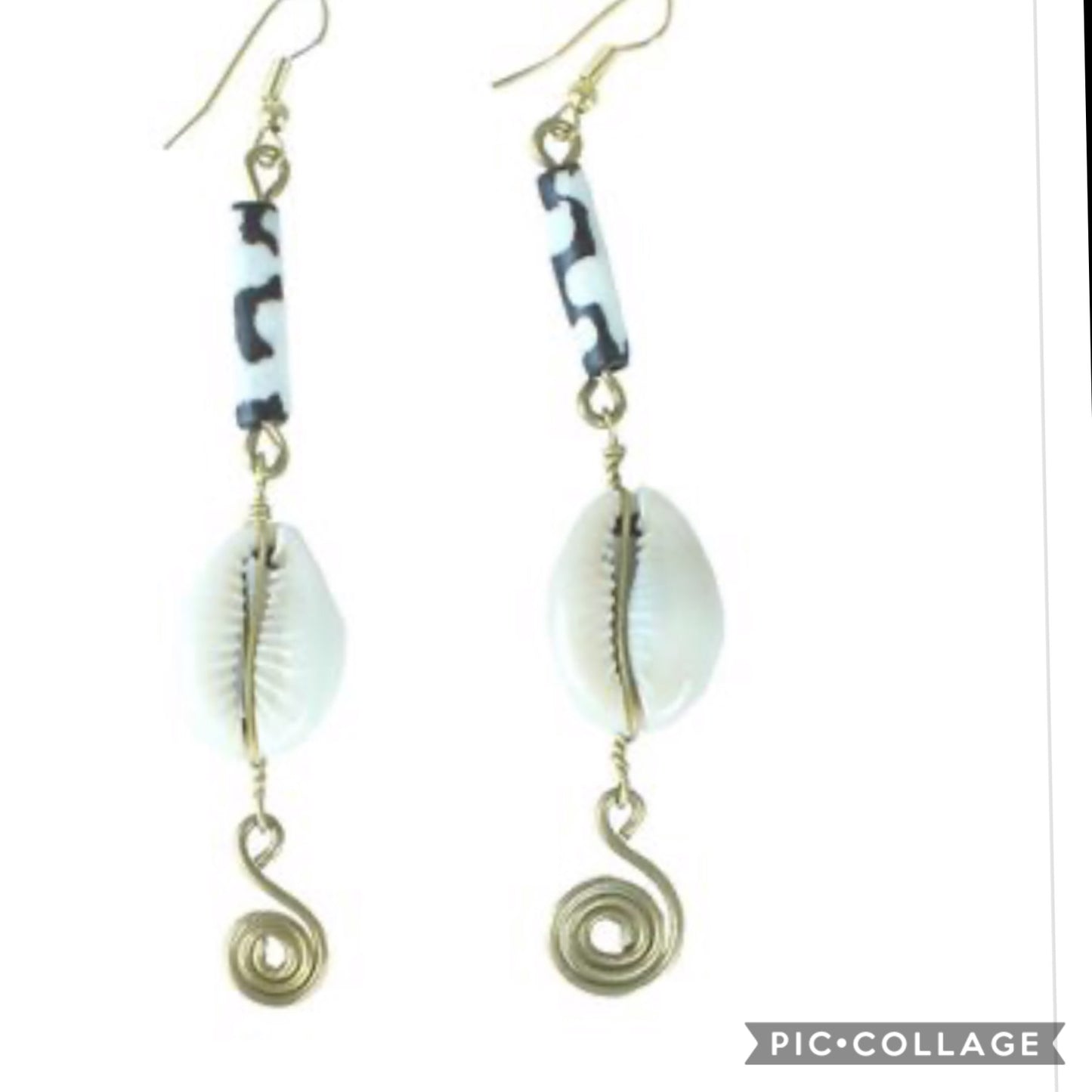 Shell Earrings with Black and White Accents