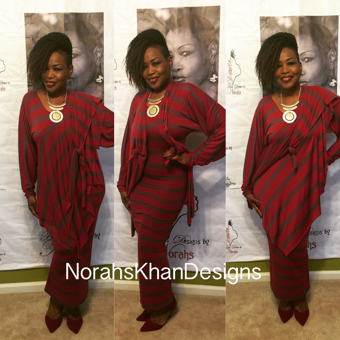 NK Brugundy Stripe Dress w/ Vest
