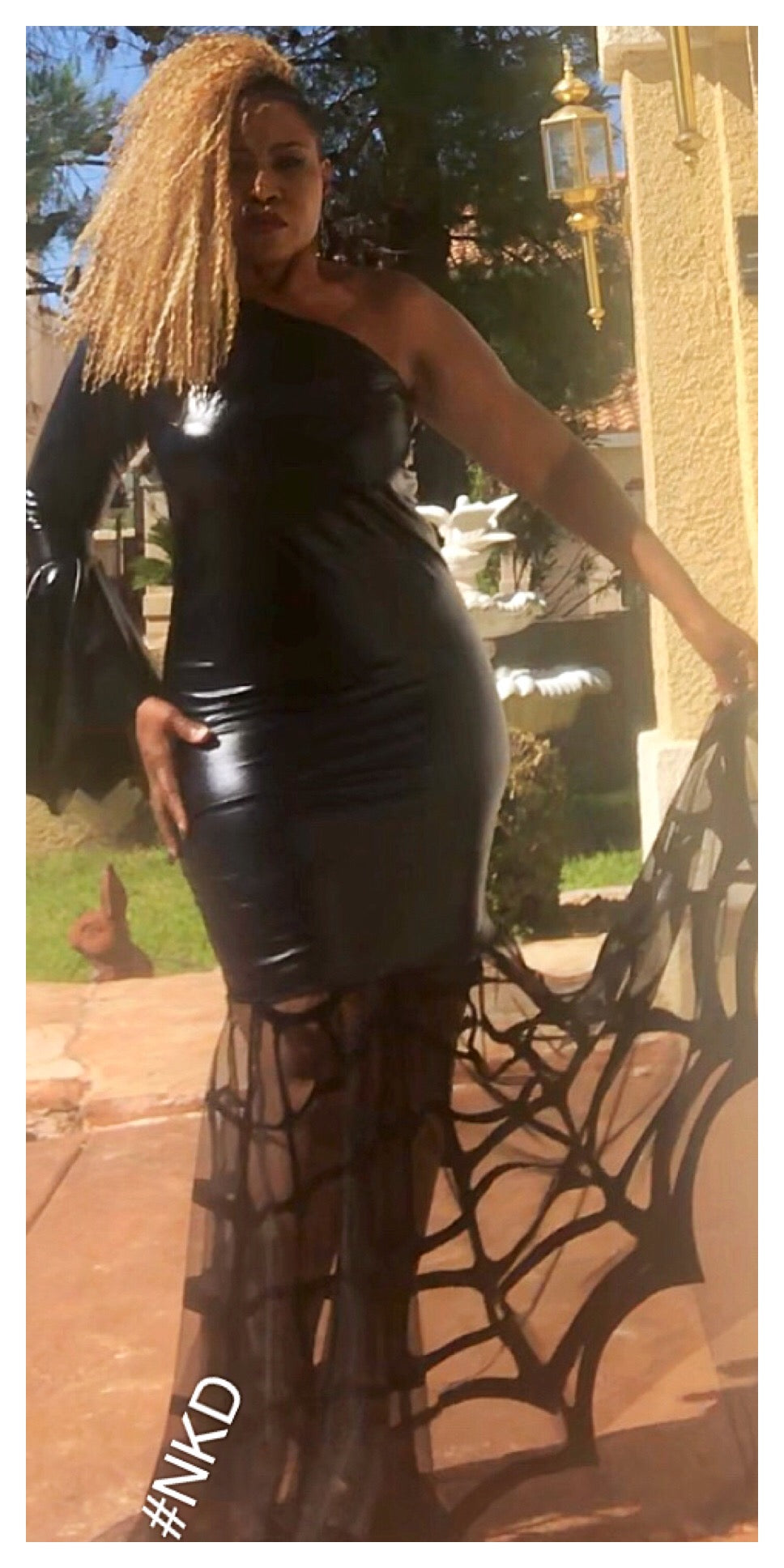 Black Faux Leather Gown